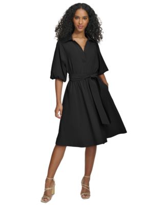 Calvin Klein - Women's Belted Puffed-Sleeve Shirtdress