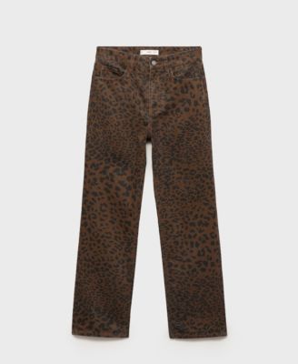 MANGO - Women's Leopard-Print Straight Jeans