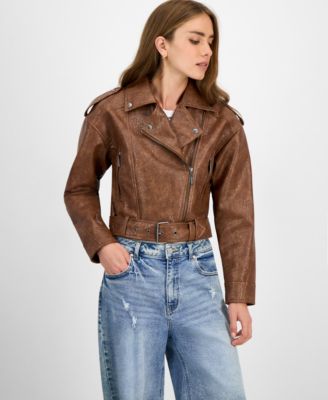 Jou Jou - Juniors' Faux-Leather Belted Jacket
