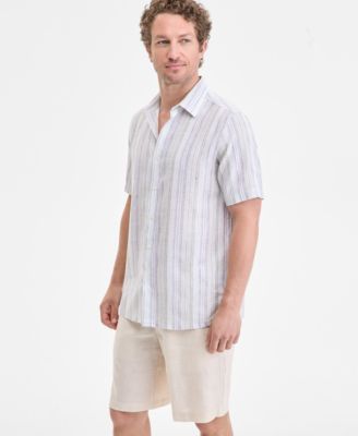 Club Room - Men's Elevated Barry Regular-Fit Stripe Button-Down Linen Shirt