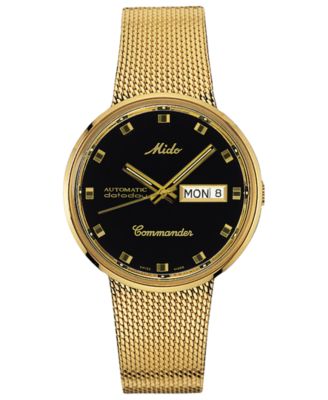 Mido - Men's Swiss Automatic Commander Classic Gold-Tone PVD Stainless Steel Mesh Bracelet Watch 37mm