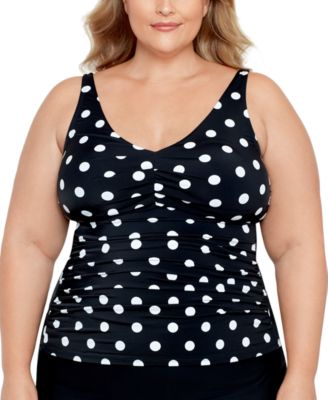 Swim Solutions - Plus Size Tummy Control V-Neck Polka Dot Tankini Top