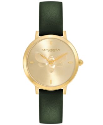 Olivia Burton - Women's Ultra Slim Bee Green Leather Watch 28mm