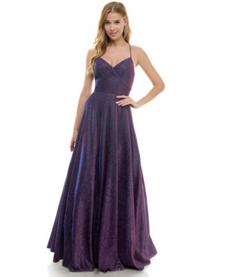 City Studios - Juniors' Glitter-Knit V-Neck Ball Gown