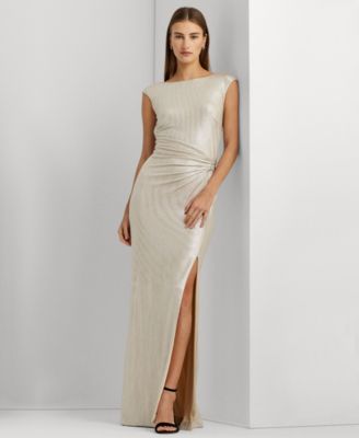 Lauren Ralph Lauren - Metallic Sleeveless Side-Slit Gown