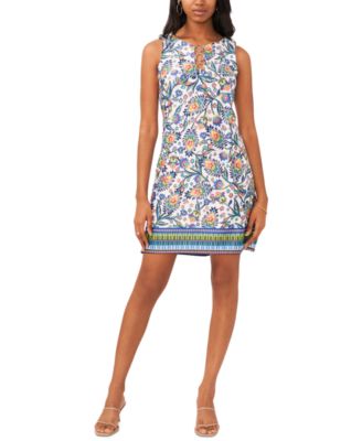 MSK - Women's Sleeveless Mixed-Print Keyhole-Neck Shift Dress