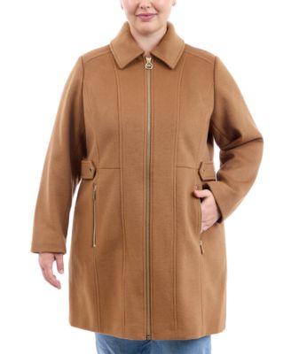 Michael Kors - Plus Size Club-Collar Zip-Front Coat