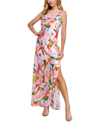 Morgan & Company - Juniors' Floral Cowlneck Maxi Dress