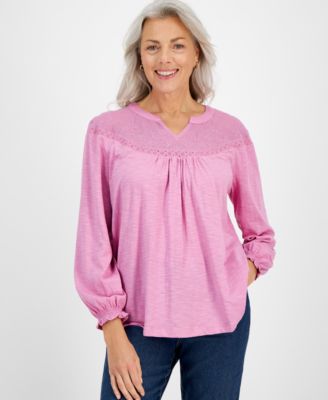 Style & Co - Women's Sheer-Trim Embroidered Top