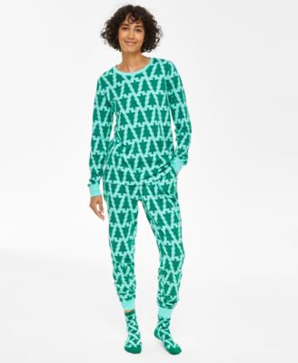 Holiday Lane - Women's 2-Pc. Trees Cotton Pajamas Set