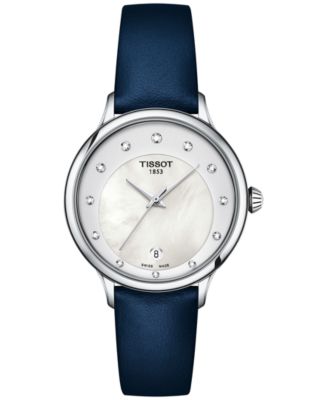 Tissot - Women's Swiss Odaci-T Diamond (1/20 ct. t.w.) Blue Leather Strap Watch 33mm