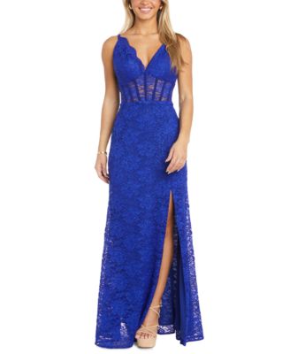 Morgan & Company - Juniors' Glitter Scallop Lace Corset Gown