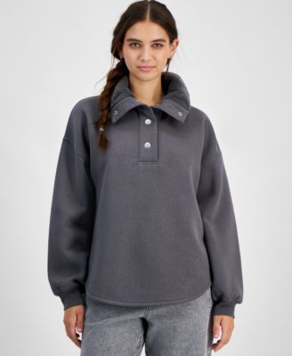 Planet Heart - Juniors' Faux-Fur-Collar Fleece Henley Hoodie