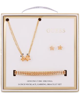 GUESS - Silver-Tone Crystal Star Pendant Necklace, Double Stretch Bracelet & Stud Earrings Set