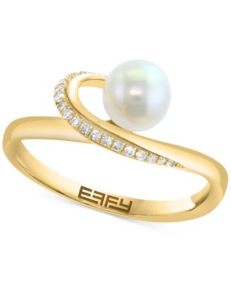 EFFY Collection - Cultured Freshwater Pearl (6mm) & Diamond (1/10 ct. t.w.) Statement Ring in 14k Gold
