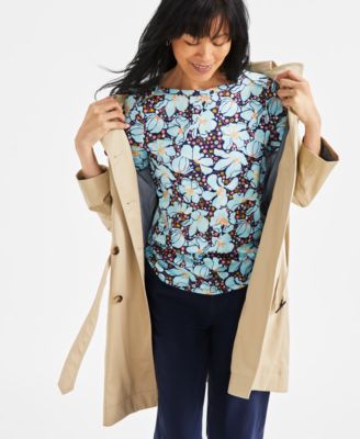 Style & Co - Petite Blooming Floral Cotton 3/4-Sleeve Top.