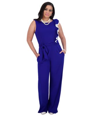 Kasper - Women's Ruffle-Shoulder Sleeveless Jumpsuit