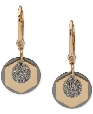 DKNY - Tri-Tone Pav&eacute; Circle & Hexagon Multi-Charm Drop Earrings