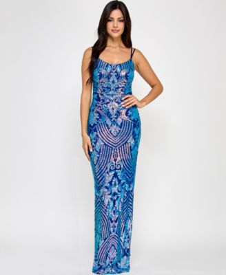 Emerald Sundae - Juniors' Sequined Side-Slit Gown