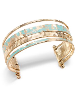 Style & Co - Gold & Worn Blue Green Stacked Cuff Bracelet