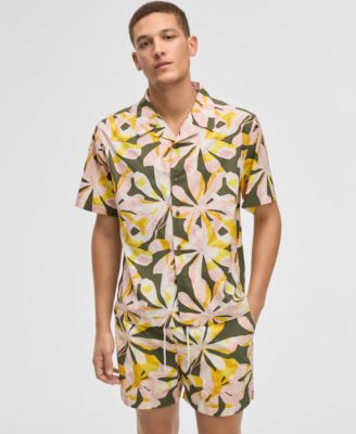 Mode of One - Men's Floral Tones Relaxed-Fit Printed Button-Down Camp Shirt