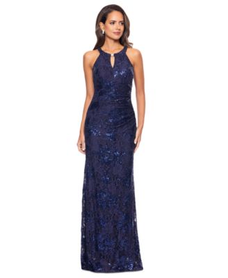 B&A By Betsy and Adam - Petite Sleeveless Scoop-Neck Sequin Lace Gown