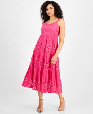 Robbie Bee - Petite Lace-Trim Sleeveless Tiered Maxi Dress