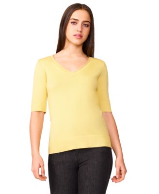 Melissa Paige - Women's Rolled V-Neck Elbow-Sleeve Sweater