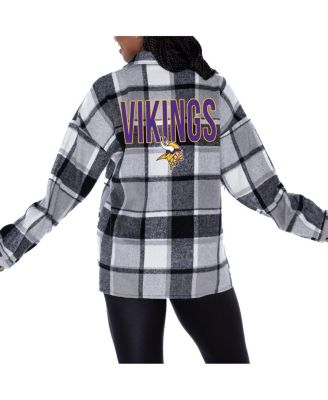 Gameday Couture - Women's  Gray Minnesota Vikings Fieldside Fun Plaid Button-Up Overshirt