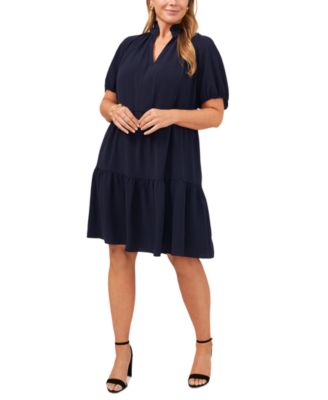 MSK - Plus Size Crinkle Short-Sleeve Babydoll Dress