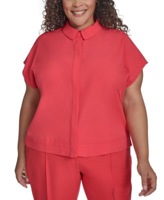 DKNY - Plus Size Collared Button-Front Camp Shirt