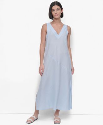 DKNY - Women's Linen Panelled V-Neck Midi Dress