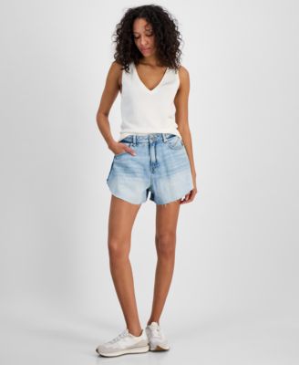 BOSS Orange - Women's Raw Shaped-Hem Denim Shorts