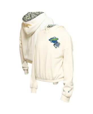 New Era - Women's Cream Minnesota Wild Glam Game Quarter-Zip Cropped Floral Hoodie Pullover Top