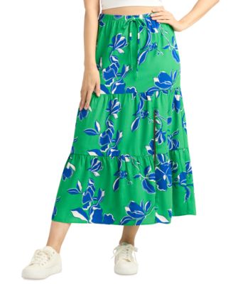 BCX - Juniors' Floral Pull-On Tiered A-Line Skirt