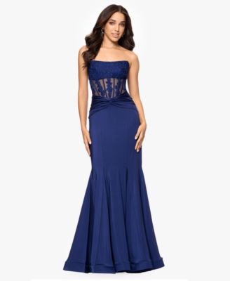 Blondie Nites - Juniors' Embroidered Corset Trumpet Gown