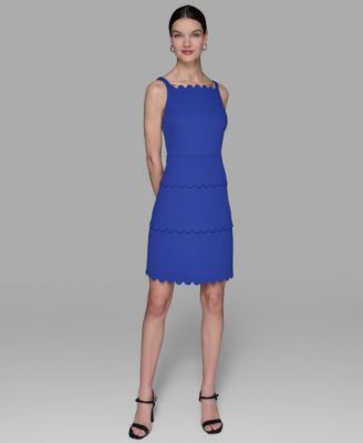 KARL LAGERFELD PARIS - Women's Scalloped-Trim Square-Neck Sheath Dress