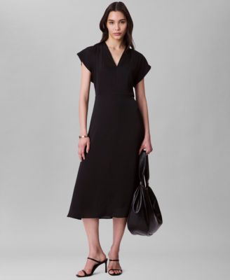 Calvin Klein - Women's Satin V-Neck Midi Dress