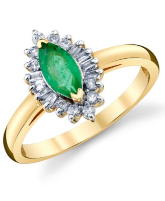 Macy's - Emerald (5/8 ct. t.w.) & Diamond (1/4 ct. t.w.) Baguette Halo Ring in 10k Gold