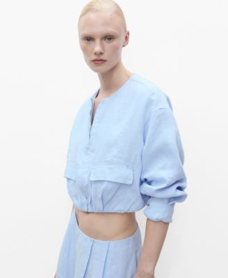 MANGO - Women's Pocketed Cropped Linen Jacket