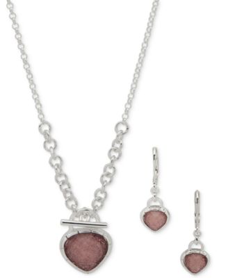 Anne Klein - Silver-Tone Pear-Shape Stone Pendant Necklace & Drop Earrings Set