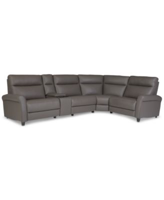 Furniture - Thandler 5-Pc. Leather L Shape Sectional with 3 Power Recliners and 1 Storage Console