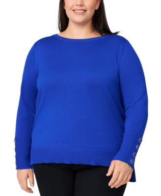 Melissa Paige - Plus Size Button-Cuff Boat-Beck Sweater