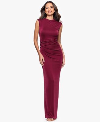 Betsy & Adam - Women's Mock-Neck Ruched Sheer-Inset Long Sheath Dress