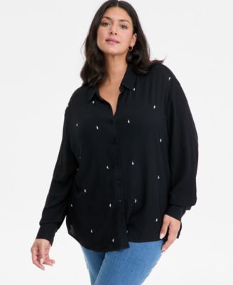 I.N.C. International Concepts - Plus Size Embellished-Front Shirt