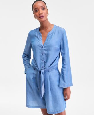 I.N.C. International Concepts - Women's Chambray Long-Sleeve Tie-Front Top