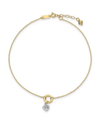 Macy's - Puff Heart Anklet in 14k White and Yellow Gold