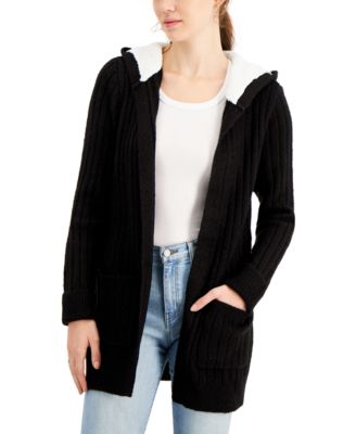 Crave Fame - Juniors' Cozy Knit Fleece-Trim Cardigan