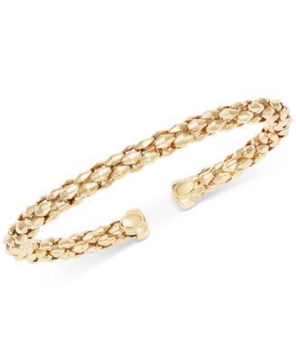 Italian Gold - Pyramid Link Polished End Cuff Bracelet