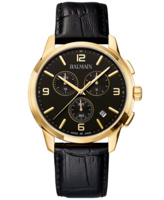 Balmain - Men's Swiss Chronograph Madrigal Black Leather Strap Watch 42mm